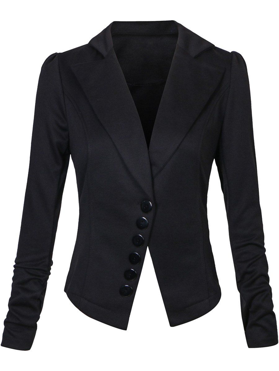 

One Button Lapel Asymmetric Jacket Blazer, Black