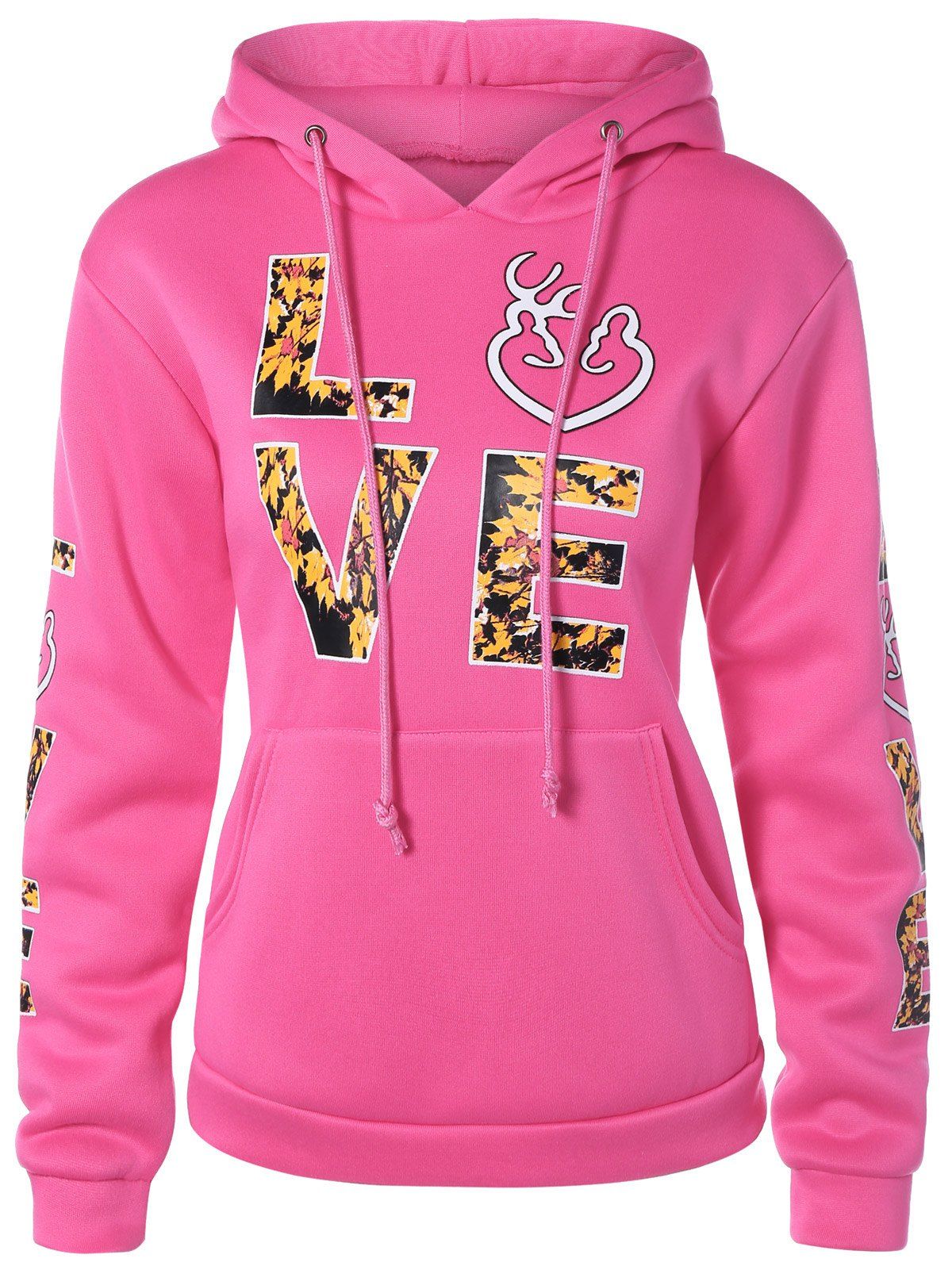 

Pullover Letters Pattern Kangaroo Pocket Hoodie, Water red