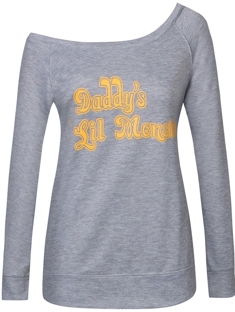 

Skew Collar Letter Print Sweatshirt, Gray