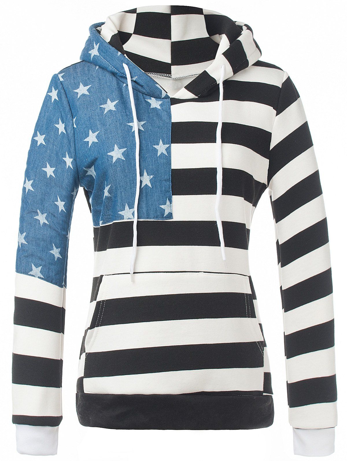 

Star Striped Fleece Hoodie, Black