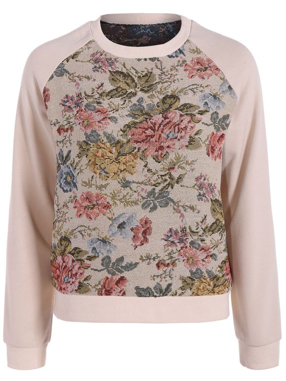 Sweat-shirt à motifs floraux à manches raglans - Rose S