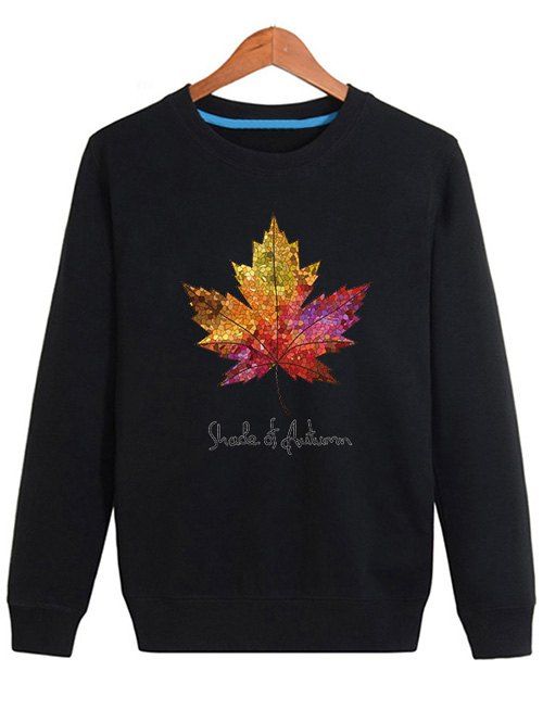 

Maple Leaf Print Long Sleeve Sweatshirt, Black