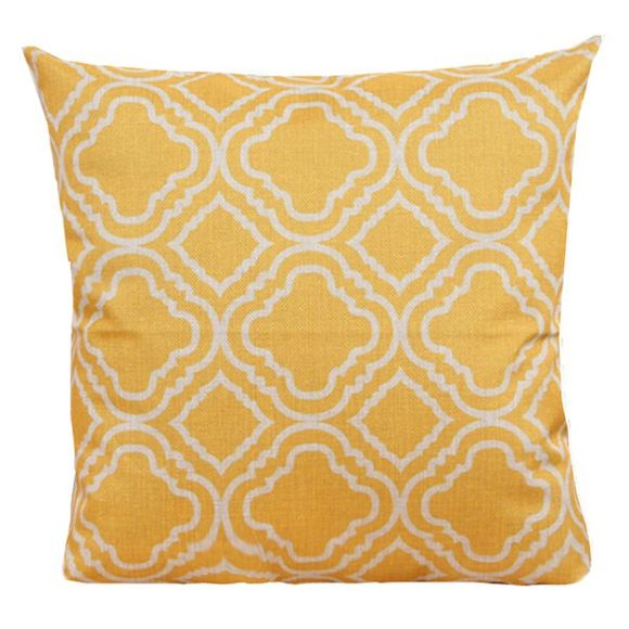 Taie d'oreiller en lin avec coussin à motifs géométriques à décoration de maison - Jaune 