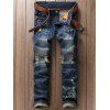 Pantalon de jeans à effet déchiré et vieilli avec zips - Bleu 33