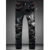 Jambe droite Zipper Fly 3D Imprimé Jeans - Noir 33