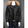 Manteau court matelassé zippé à capuche décorée forrure - Noir 2XL