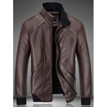 Flocking Spliced Design PU Leather Jacket, WINE RED, L in Jackets ...