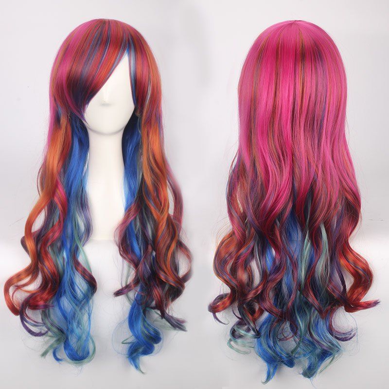 

Long Side Bang Colorful Wavy Cosplay Synthetic Wig
