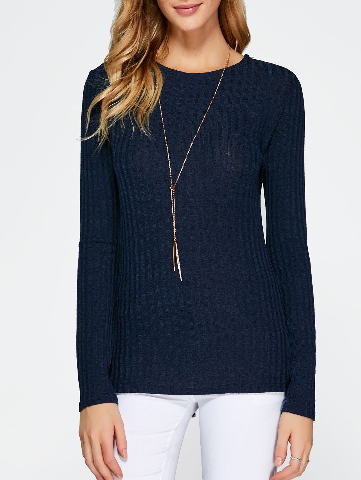 

Lace Up Side Slit Sweater, Purplish blue