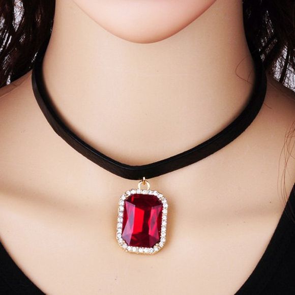 Collier choker strass rectangulaire - Rouge 