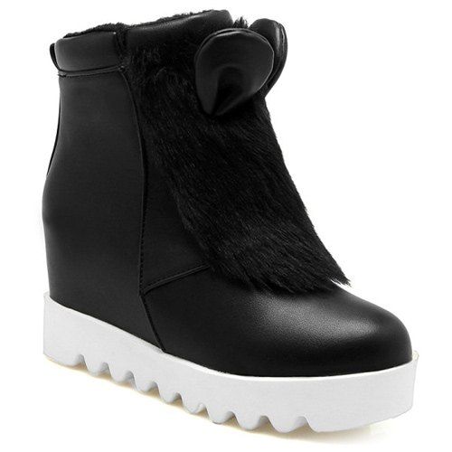 

Hidden Wedge Faux Fur Short Boots, Black