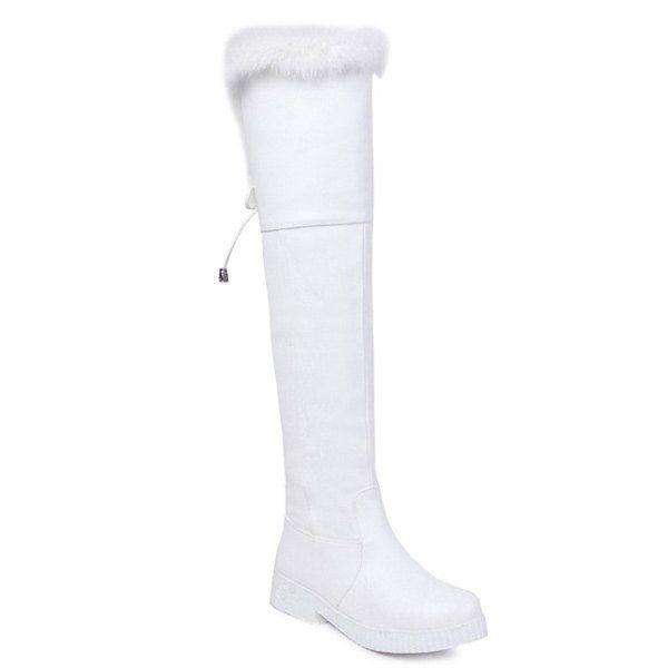 [17% OFF] 2021 Fuzzy PU Leather Thigh High Boots In WHITE | DressLily