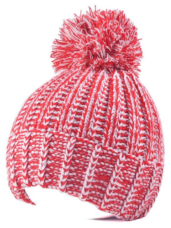 Bonnet femme tricoté pompon - Rouge 
