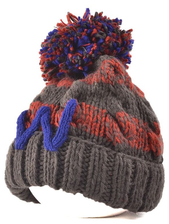 Bonnet tricoté multicolore pompon - Kaki Foncé 