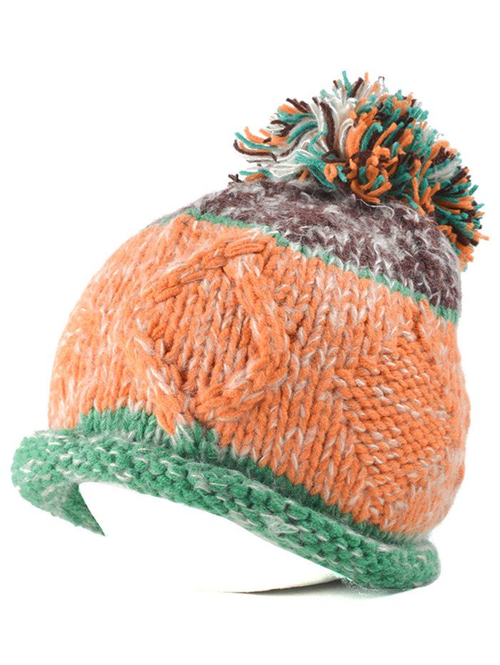 

Multi Color Knit Ball Rolled Edge Beanie, Green