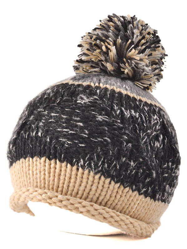 

Multi Color Knit Ball Rolled Edge Beanie, Black