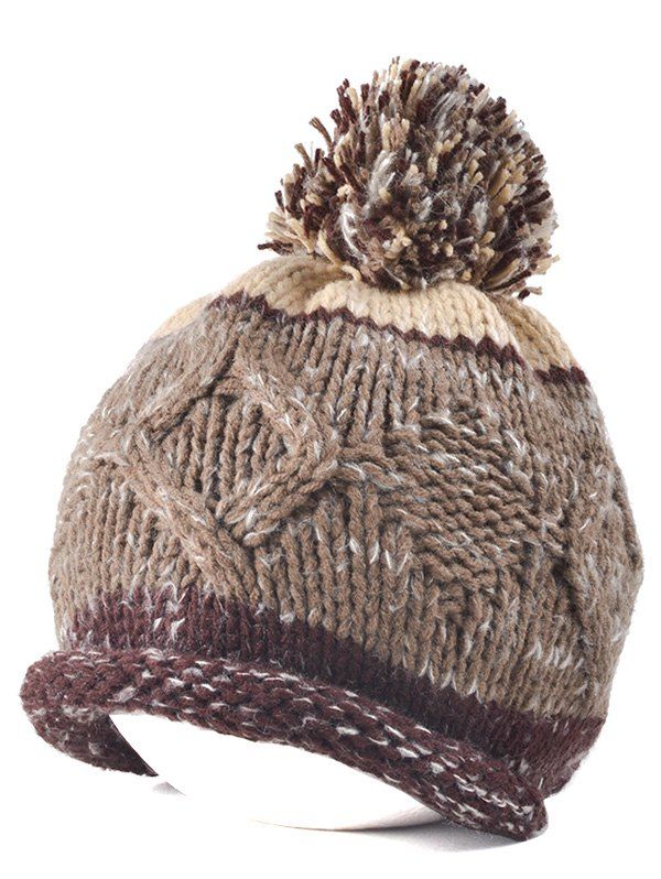 

Multi Color Knit Ball Rolled Edge Beanie, Coffee