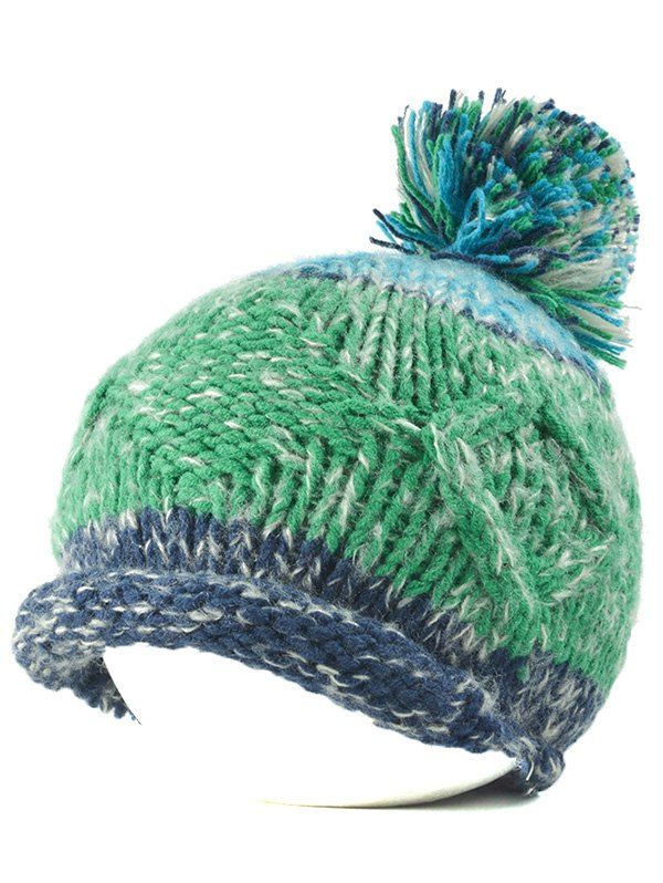 

Multi Color Knit Ball Rolled Edge Beanie, Jade green