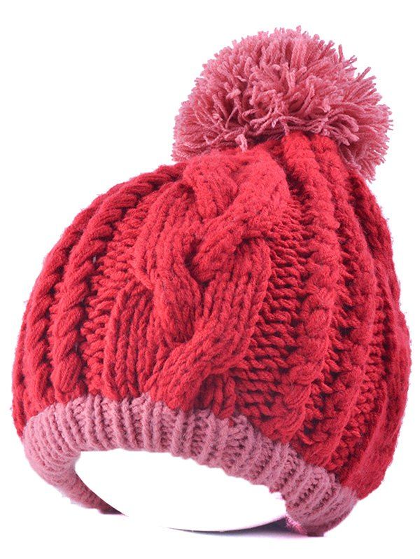 

Twist Knit Double Color Ball Beanie, Light pink