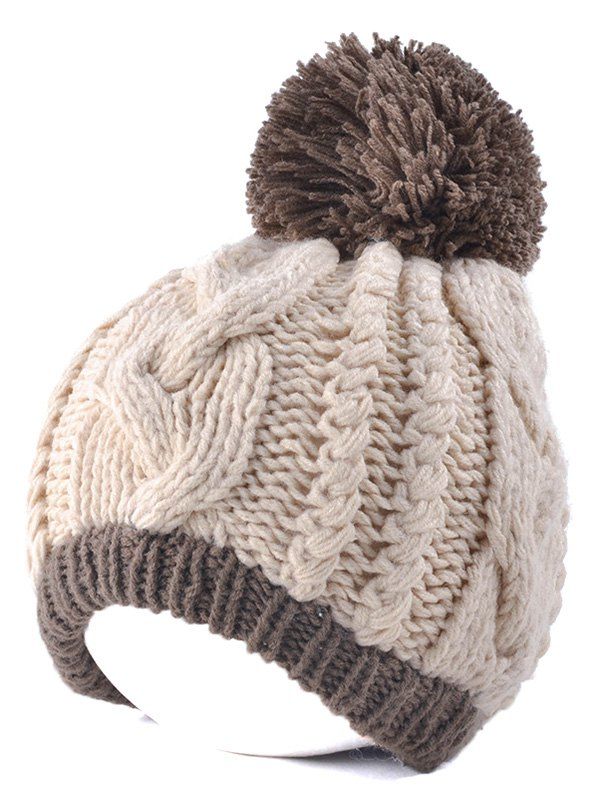 

Twist Knit Double Color Ball Beanie, Off-white