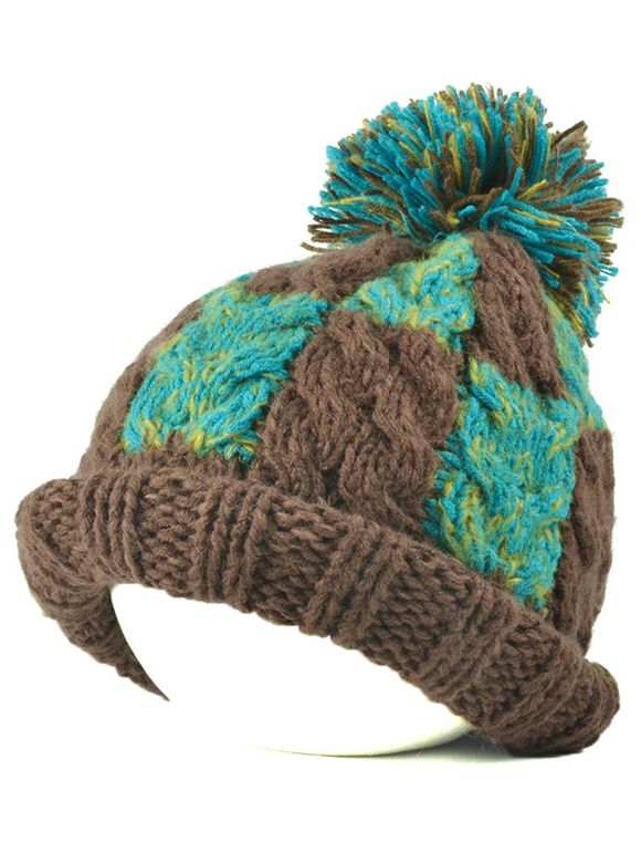 Bonnet tricoté imprimé pompon - Kaki Foncé 