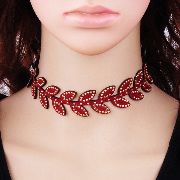 

Velvet Rhinestone Leaves Choker, Claret