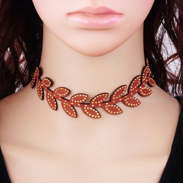 

Velvet Rhinestone Leaves Choker, Brown