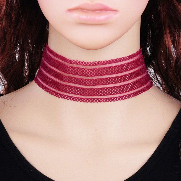 

Wide Band Lace Choker, Red