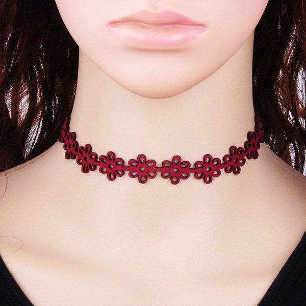 

Retro Velvet Hollow Out Floral Choker, Red