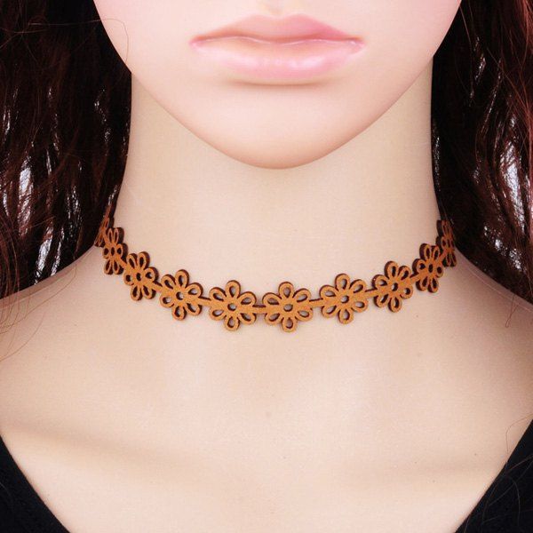 

Retro Velvet Hollow Out Floral Choker, Brown