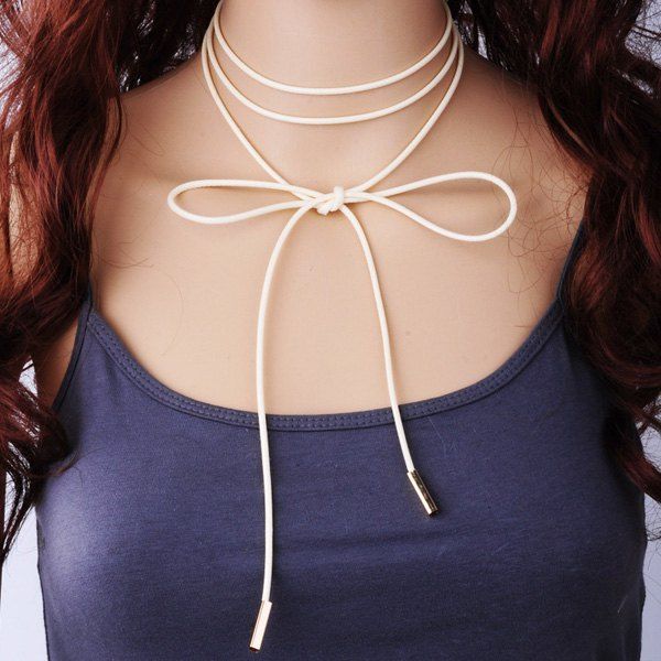 PU Rope Layered Tie Choker Necklace - BEIGE 