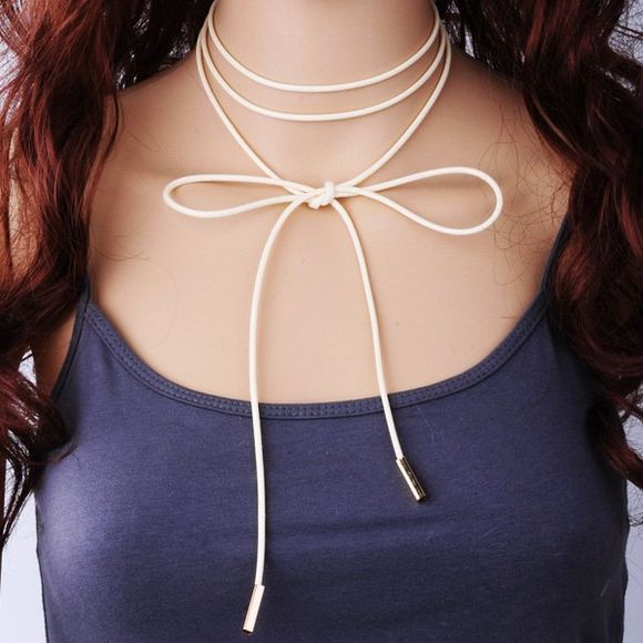 Collier choker multi-rangs noeud - Beige 