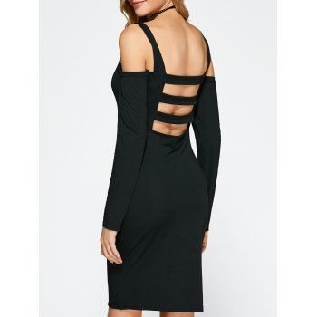 

Cold Shoulder Backless Bandage Sheath Cocktail Dress, Black