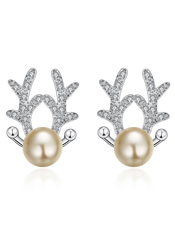 Boucles d'oreilles motif wapiti de Noël en gemme et perles artificielles - Argent 