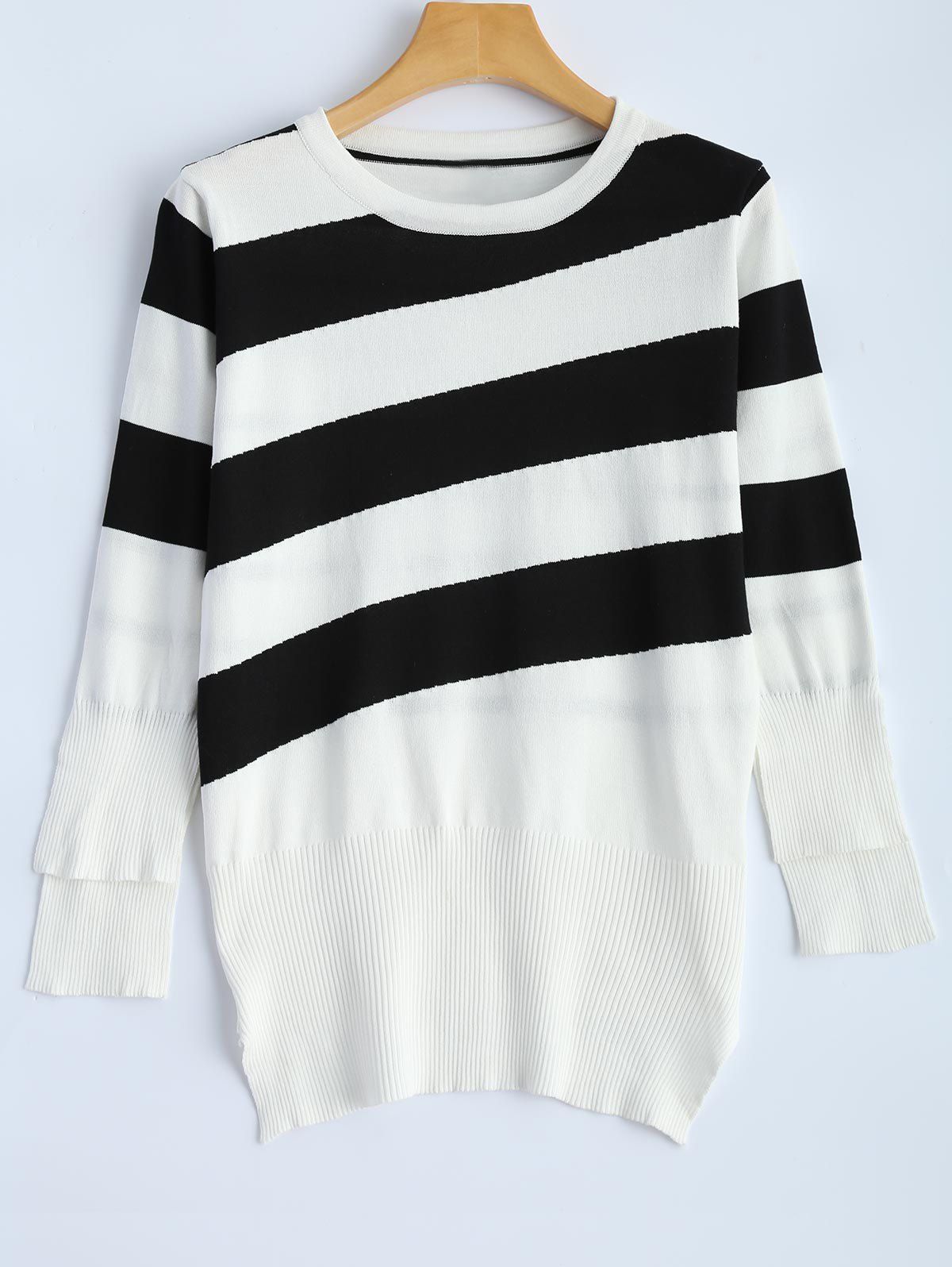 

Asymmetric Striped Knitwear, White and black