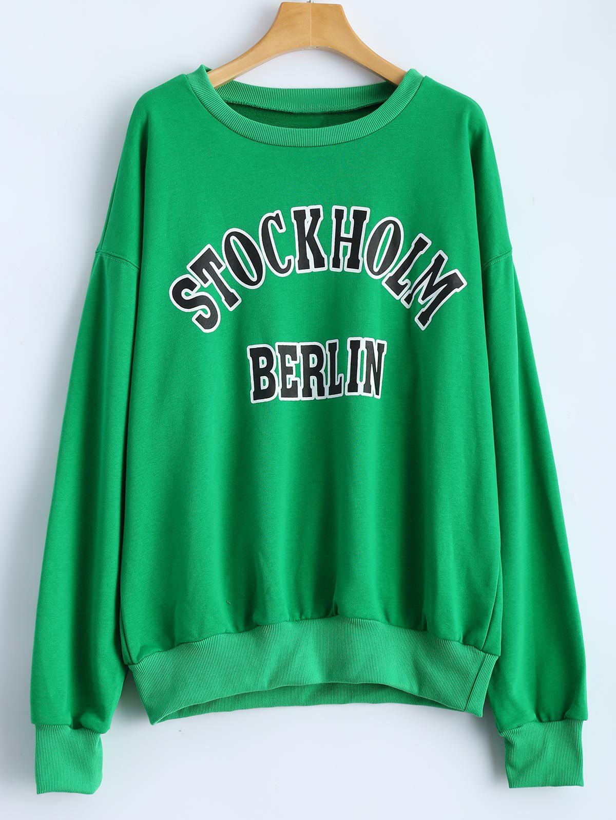 

Bat-Wing Sleeve Letter Loose Sweatshirt, Green