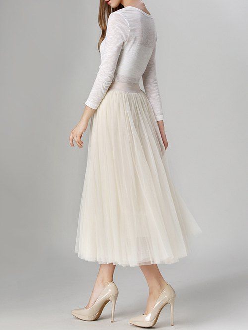 2018 Tulle High Waist Midi Skirt OFF WHITE ONE SIZE In Skirts Online ...