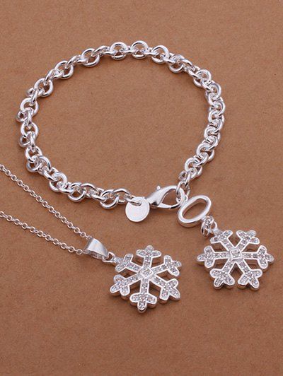 Collier et barcelet motif flocons de neige Noël - Argent 