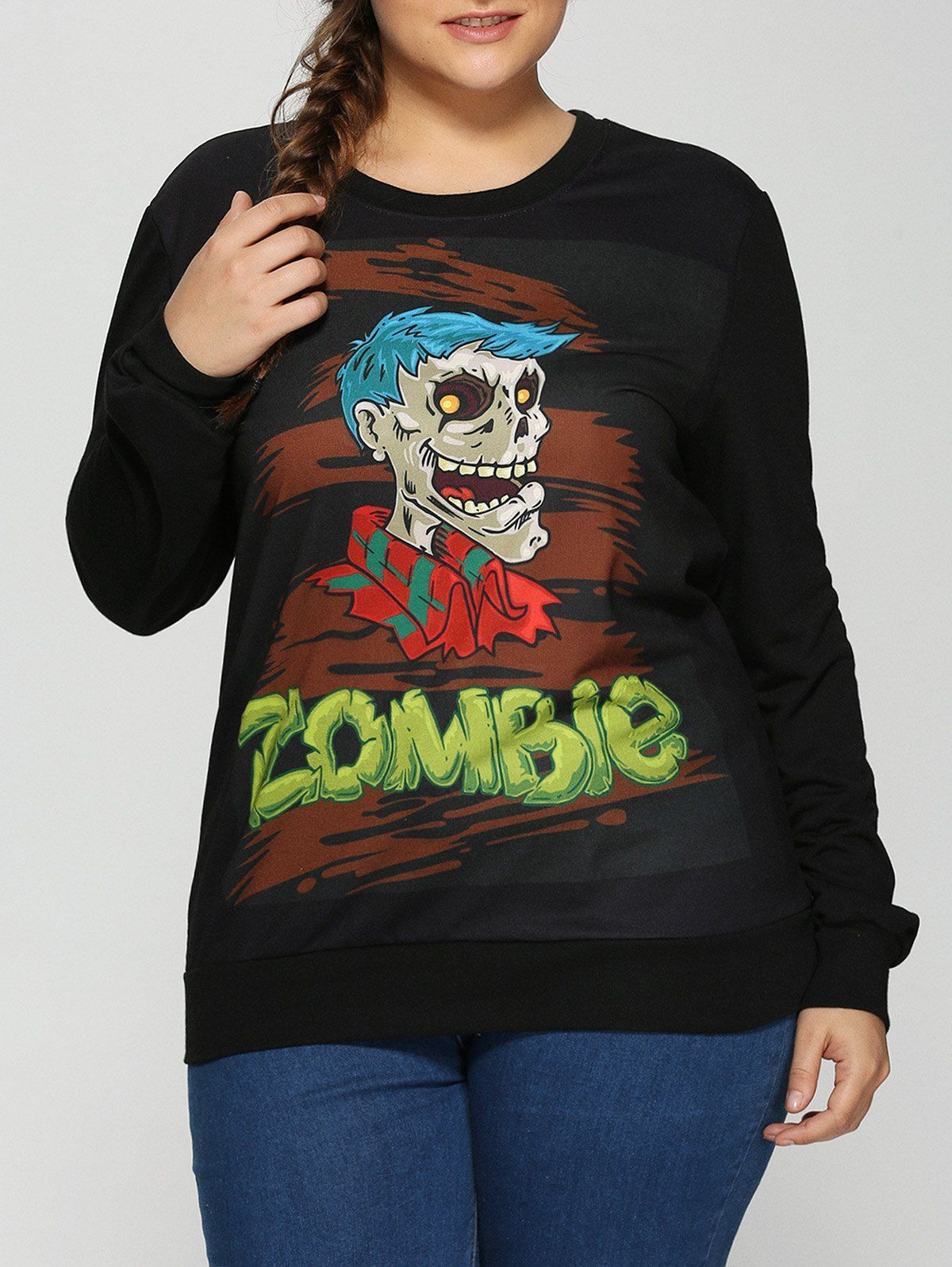 

Plus Size Halloween Skulls Print Sweatshirt, Black