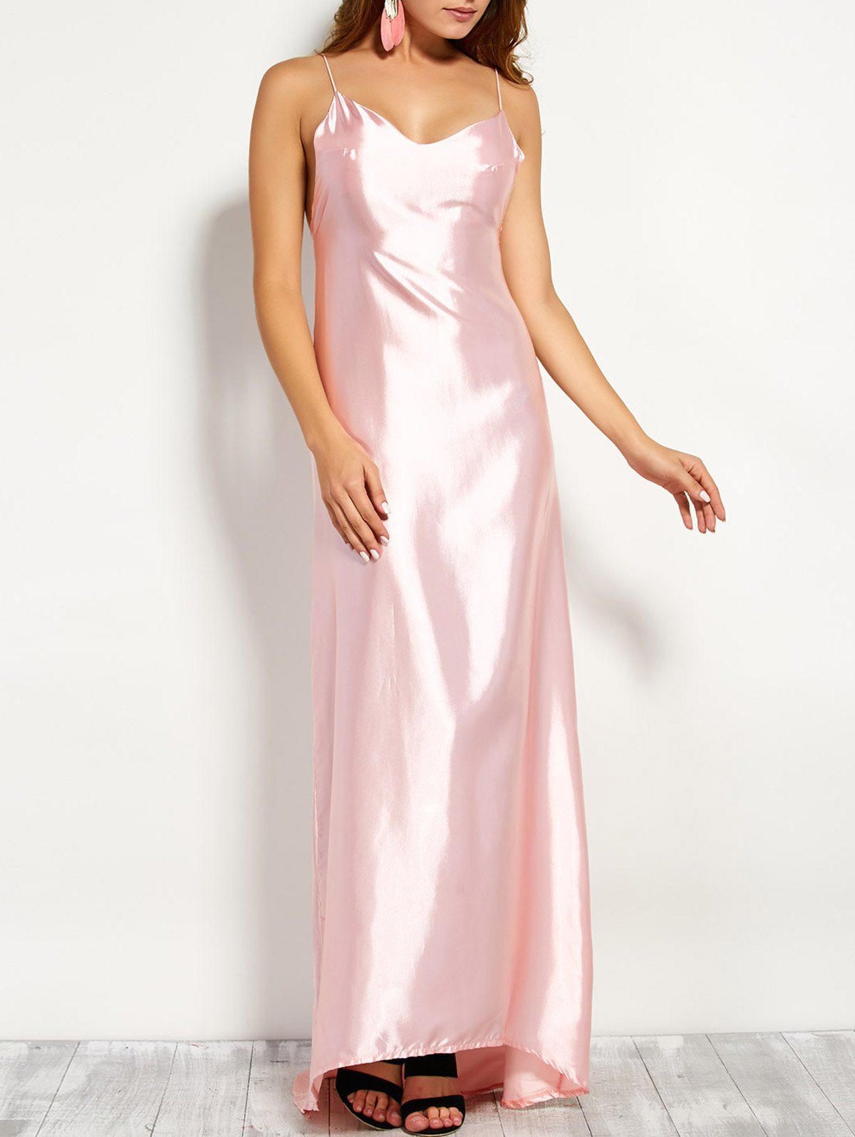 spaghetti strap satin gown