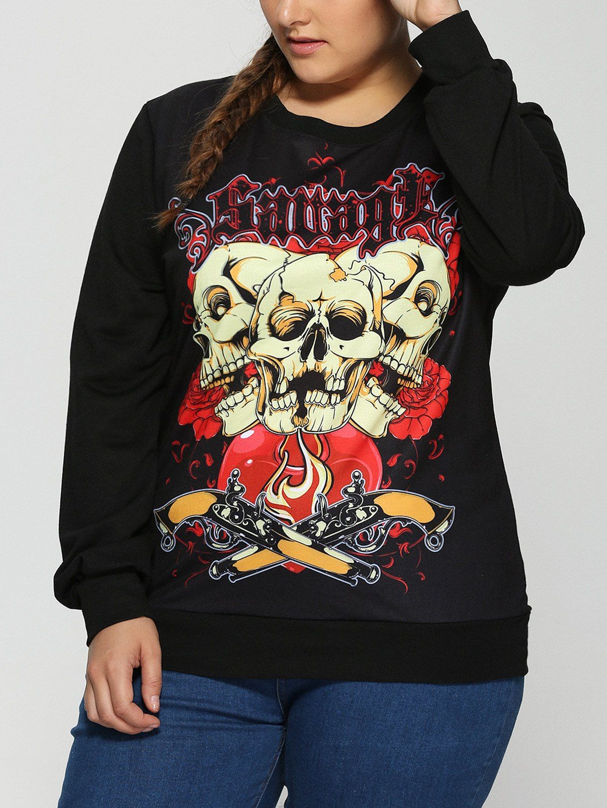 

Plus Size 3D Skulls Print Halloween Sweatshirt, Black