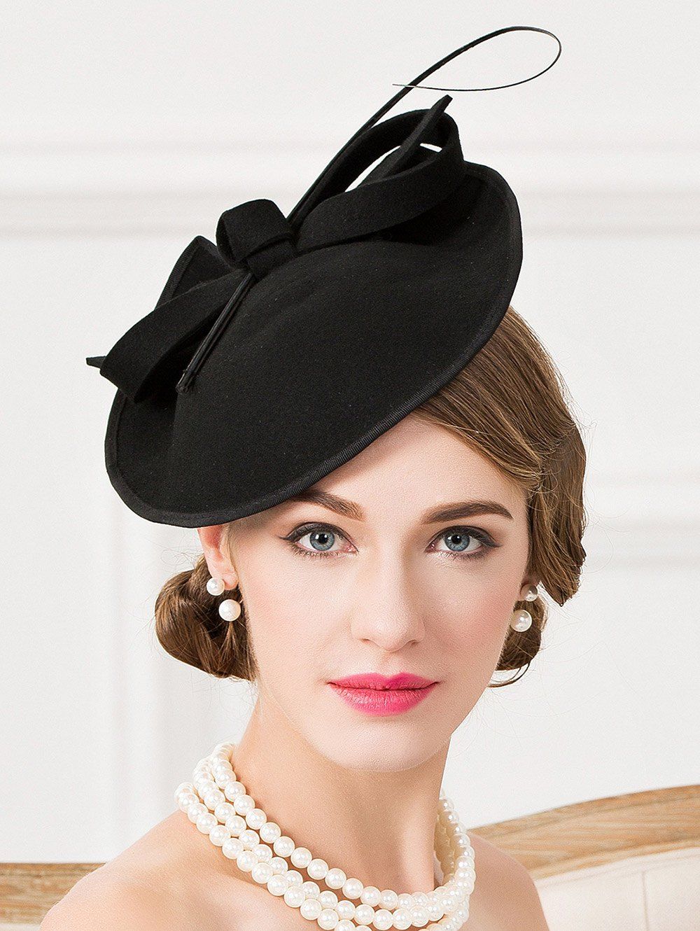 [17% OFF] 2021 Vintage Bowknot Wool Cocktail Hat In BLACK | DressLily