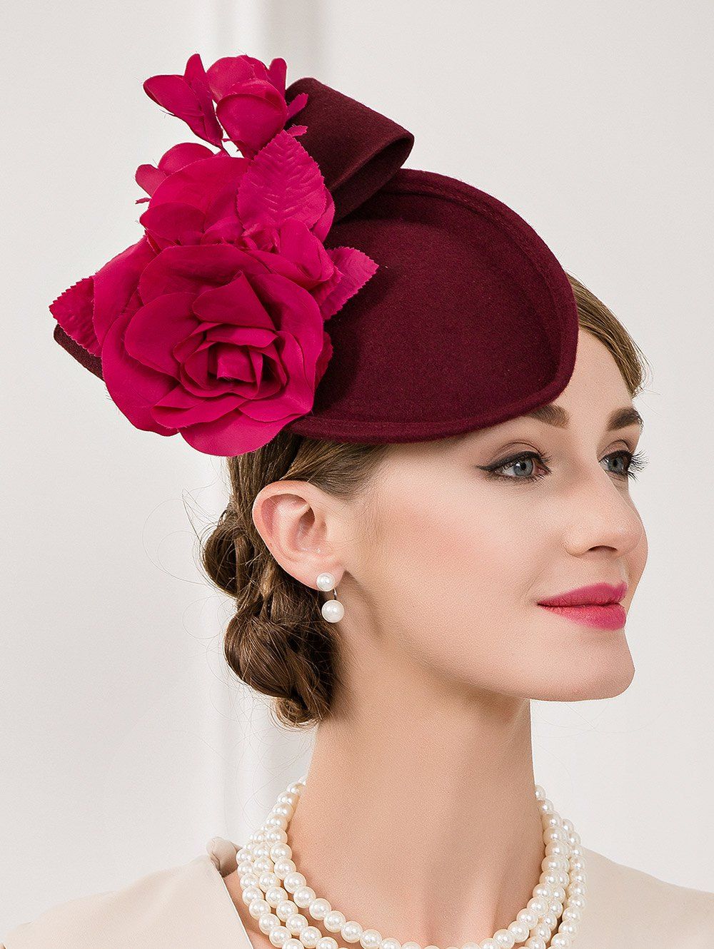 

Rose Bowknot Cocktail Hat, Wine red