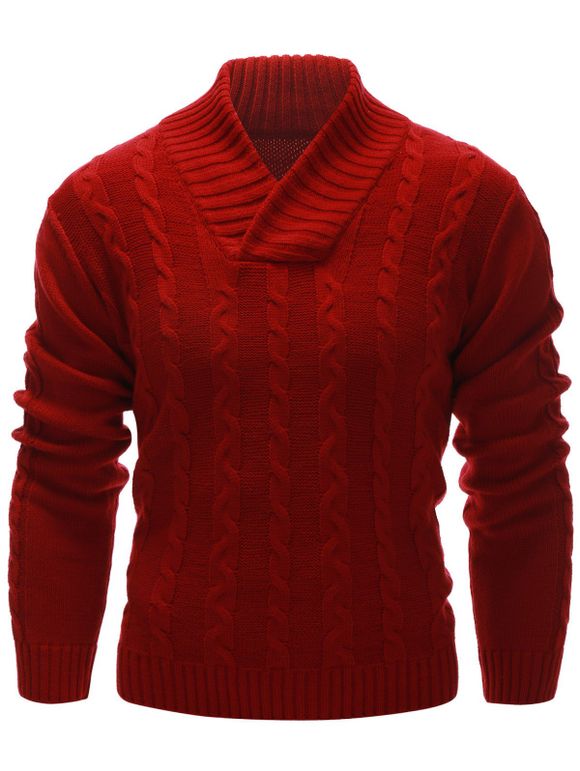 Pull tricoté torsadé côtelé - Rouge 2XL