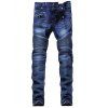 Jeans biker zippé moulant - Bleu Toile de Jean 38