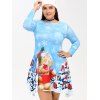 Christmas Snowflake Kitten Print Full Sleeve Skater Dress - CLOUDY 4XL
