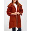 Manteau en laine à capuche fente latérale avec cordon - Brun rouge M