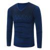 Sweat tricoté épissé graphique motif losanges à col V - Bleu XL