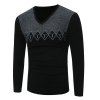 Sweat tricoté épissé graphique motif losanges à col V - Noir XL