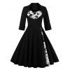 Robe trapèze plissée imprimée fleurs - Noir S